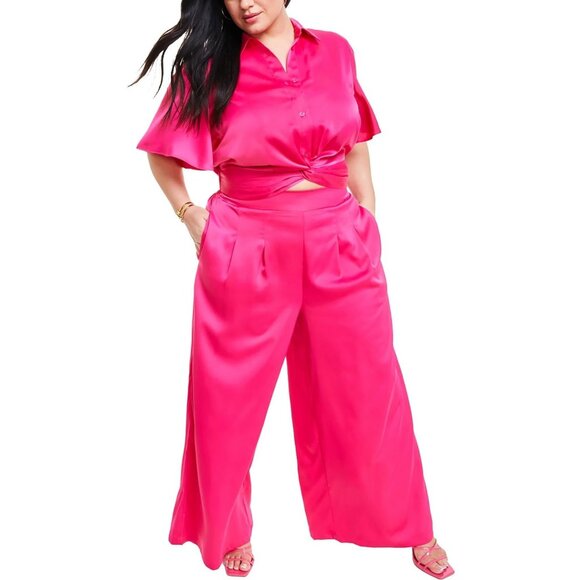 Nina Parker Women Plus High Rise Solid Wide Leg Pants Plus Size 3X Pink MSRP $89 - Picture 1 of 1
